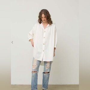 Esby White Linen/Cotton Blend Chelle Top